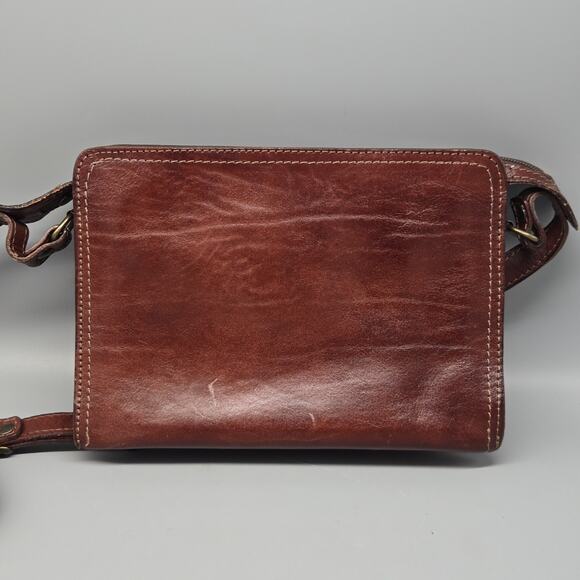 FLORENCE Made in Italy Brown Vintage Leather Crossbody Bag Purse - Picture 3 of 11